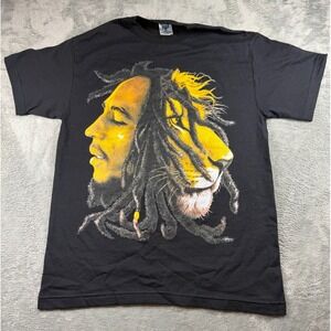 Y2K Bob Marley Lion Graphic T-Shirt Men's M Black 707 USA Reggae Rasta